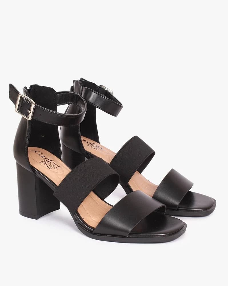 Chunky Heeled Sandals with Buckled Ankle Loop