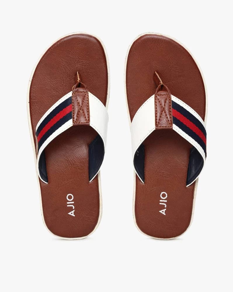 Men Striped Thong-Strap Flip Flops
