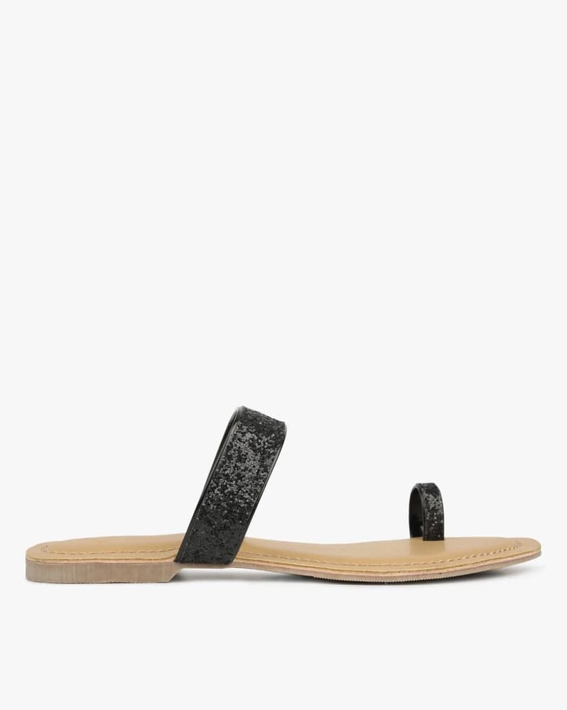 Shimmery Toe-Ring Flat Sandals