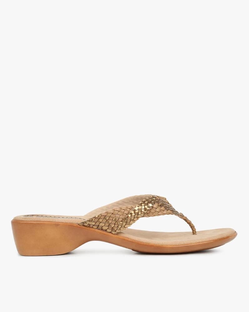 Basket-Weave Thong-Strap Heeled Sandals