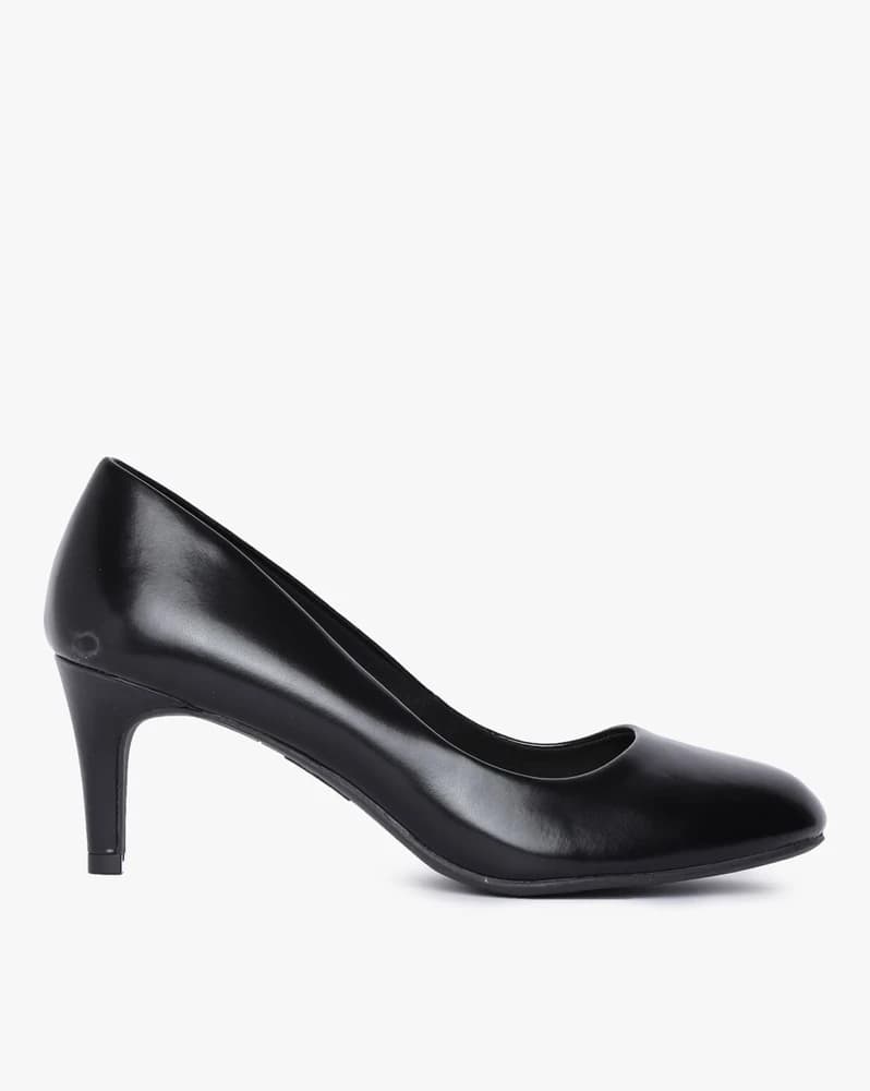 Glossy Round-Toe Pumps