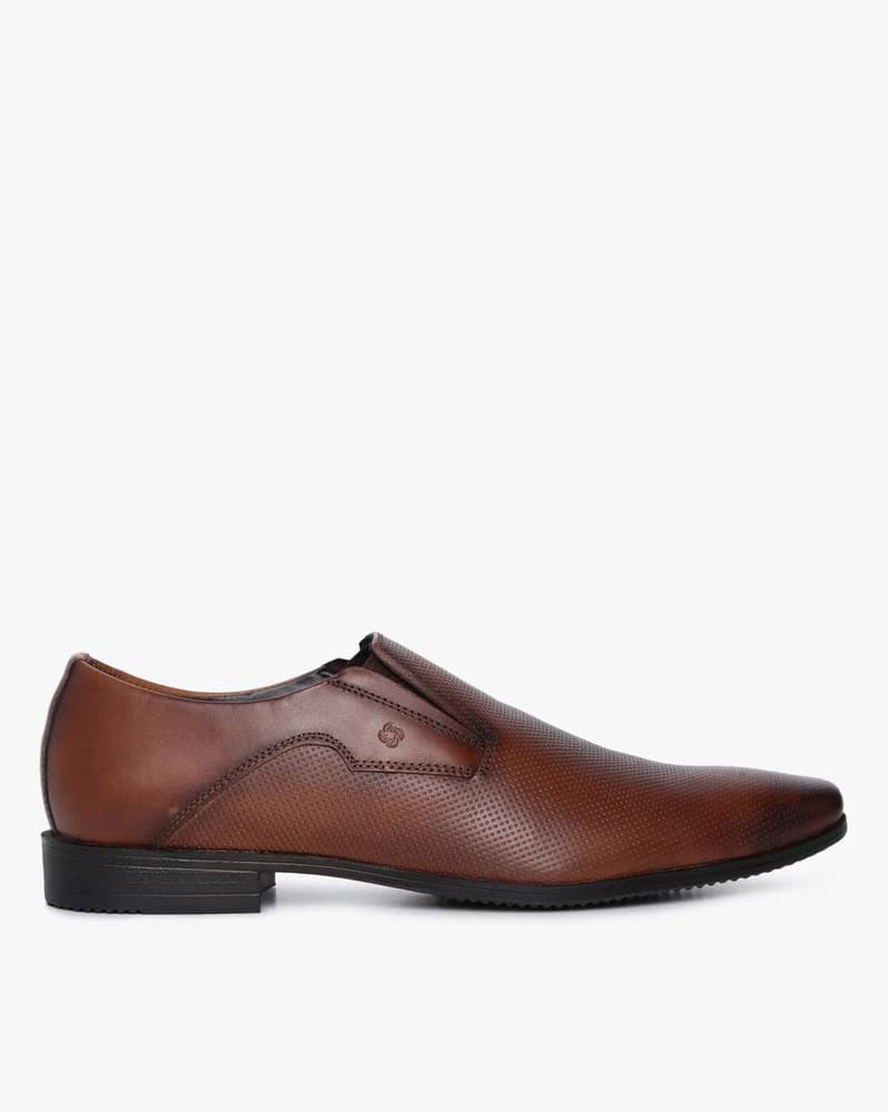 Leather Slip-On Formal Shoes with Perforations