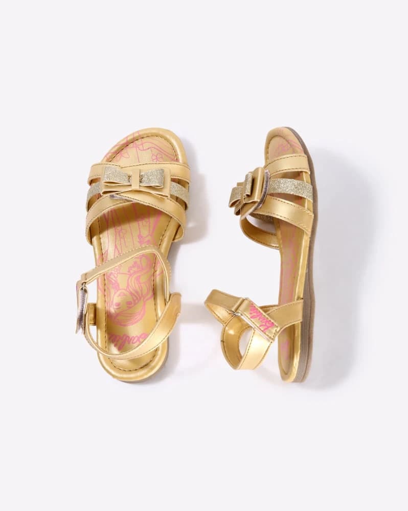Metallic Strappy Sandals with Bow