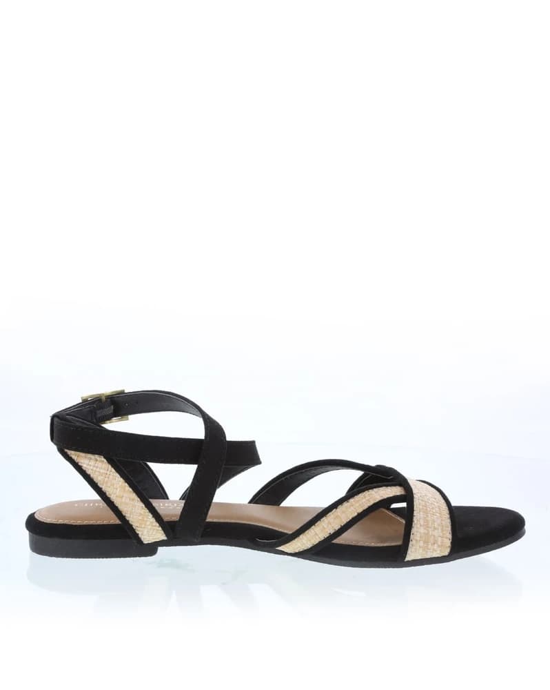 Basket-Weave Flat Sandals with Ankle Strap