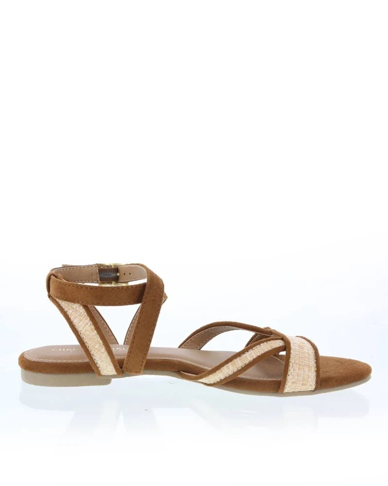 Basket-Weave Flat Sandals with Ankle Strap