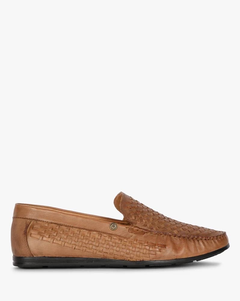 Genuine Leather Basket-Weave Slip-On Shoes