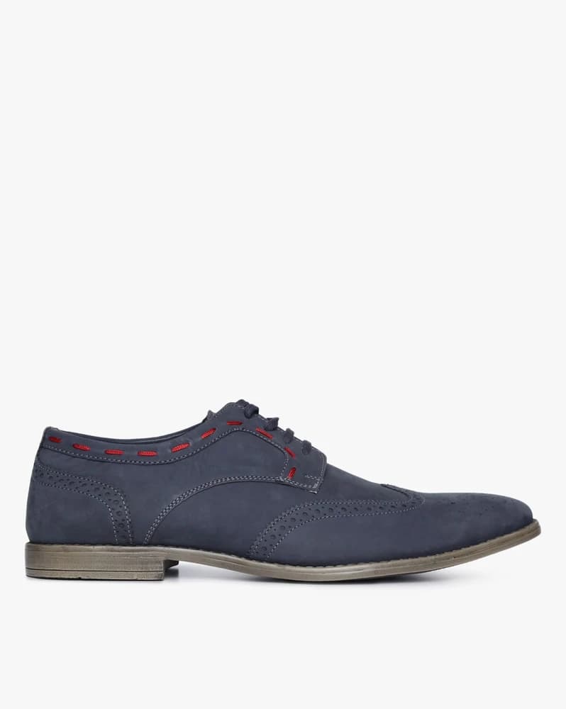 Textured Casual Derby Shoes with Broguing