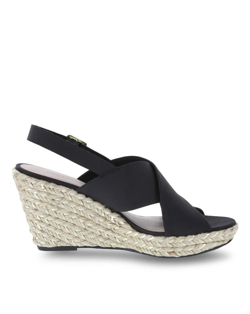 Criss-Cross Strap Wedges with Buckle Closure